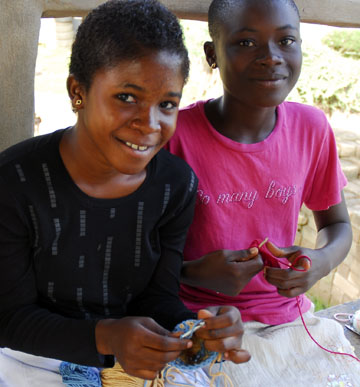 Gladys and Regina tapestry crocheting.