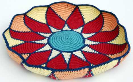 Sunburst Tapestry Crochet Basket before blocking