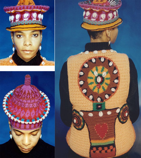 Wanda’s tapestry crochet hats and vest